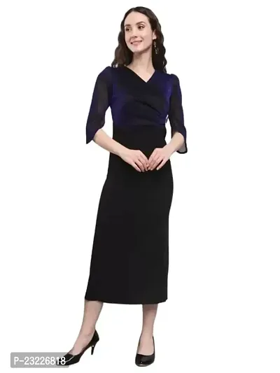 AONE Clothing Women's Crepe 3/4 Sleeves V Neck Side Buckle Western Bodycon Dress for Ladies  Girls
