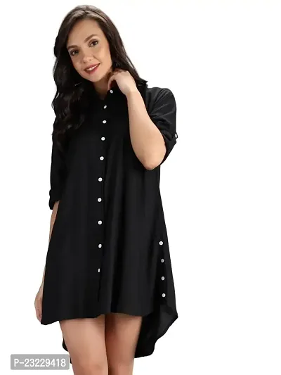 AONE Clothing Women's Regular Fit Self Design Button Down Collar Neck Casual Long Shirts for Ladies  Girls (Medium, Black)
