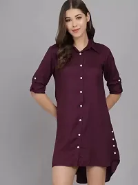 AONE Clothing Women's Regular Fit Self Design Button Down Collar Neck Casual Long Shirts for Ladies  Girls (Wines)-thumb1