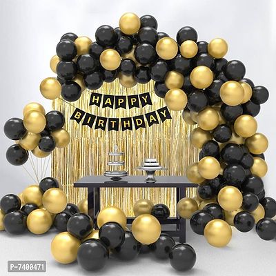3 in 1 Birthday Party Decoration Black and Golden Theme for Party Decoration (Set of 1)-thumb0