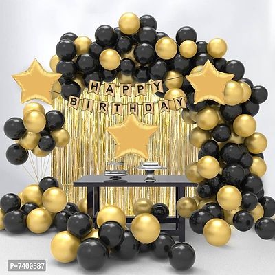 4 in 1 Birthday Party Decoration Black and Golden Theme for Party Decoration (Set of 1)