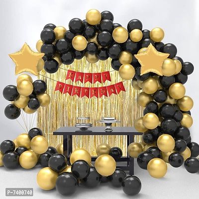 4 in 1 Birthday Party Decoration Golden  Black Theme for Party Decoration (Set of 1)
