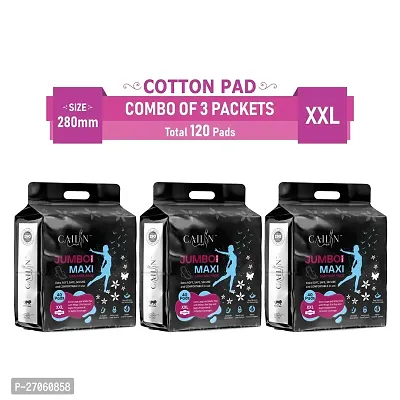 Cailin Care (SUPER SAVER PACK ) 100% Natural Pure Cotton Sanitary Pads (Size - XXL | 280mm)(Combo of 3 Packets) Sanitary Pad  (Pack of 120)-thumb0