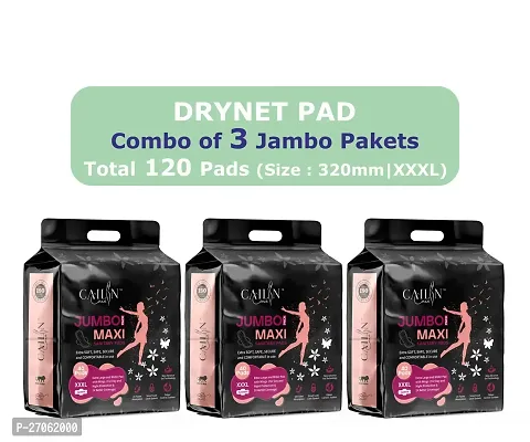Cailin Care  100% Natural Pure Drynet Sanitary Pads (Size - XXXL | 320mm) Sanitary Pad  (COMBO OF 3 PACKET - Pack of 120)-thumb0