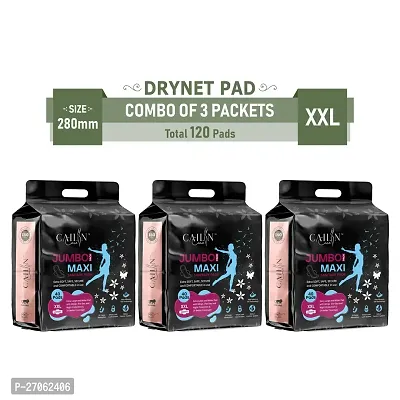 Cailin Care  100% Natural Pure Drynet Sanitary Pads (Size - XXL | 280mm) Sanitary Pad  (COMBO OF 3 PACKET - Pack of 120)-thumb0