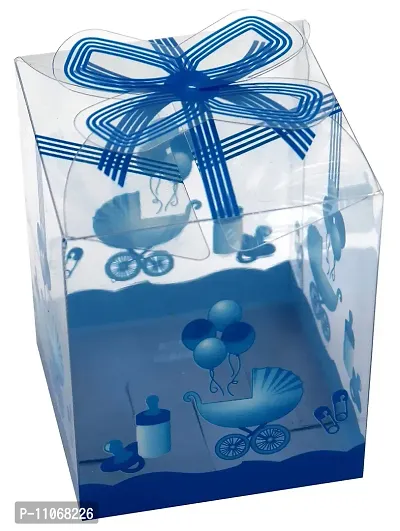 PARAS's Set of 10 Baby Boy Empty Folding Plastic/PVC Gift Box, Baby Shower Box, Baby Announcement Box, Chocolate Gifting, Storage Box, Party Gift Box (Pack of 10) (Blue)-thumb0