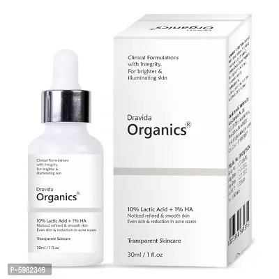 Dravida Organics 10% Lactic Acid Serum (AHA Serum) for Acne Scars, Tan Removal  Glowing Skin  (30 ml)