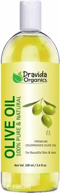 Dravida Organics Pure Olive Carrier Oil -Cold Pressed- 100 ml - moisturizes  hydrates skin , nourishes the scalp and strengthen nails Hair Oil  (100 ml)-thumb0