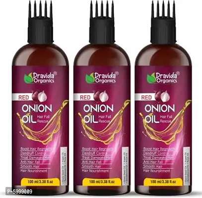 Dravida Organics Onion Black Seed Hair Oil - WITH COMB APPLICATOR - Controls Hair Fall - NO Mineral Oil, Silicones, Cooking Oil and Synthetic Fragrance Hair Oil  (300 ml)