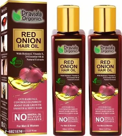 Dravida Organics Red onion Hair Oil with Keratin Protein , Nourishes hair follicles, Anti - Hair loss, Regrowth (Pack of 2) Hair Oil  (200 ml)-thumb0