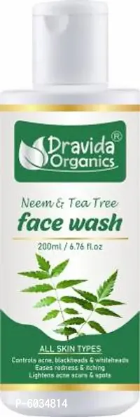 Dravida Organics Neem with Tea Tree Essential Oil, Neem Leaf Extracts - For Controlling Acne, Blackheads and Spots - 200mL Face Wash  (200 ml)
