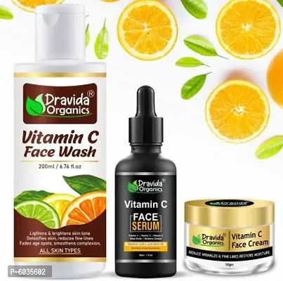 Dravida Organics Vitamin C Face Ultimate 3 Kit with (Vitamin C Face Wash + Vitamin C Serum + Vitamin Face Cream) - 280ml  (3 Items in the set)