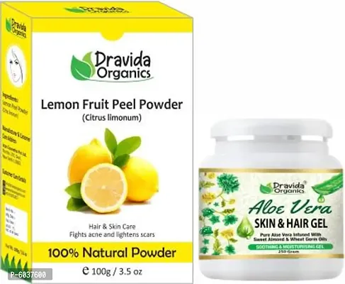Dravida Organics Pure Aloe Vera Gel and Lemon Peel Powder for Blackhead Removal  (2 Items in the set)-thumb0