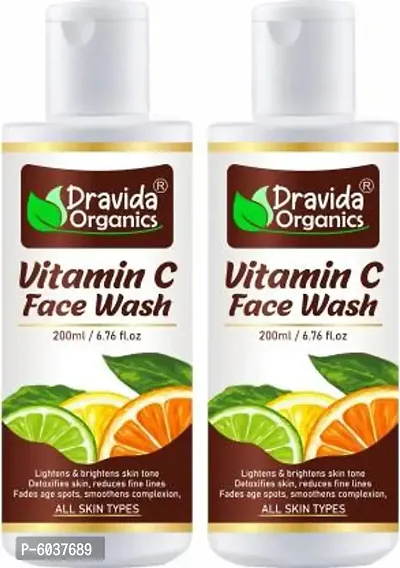 Dravida Organics Vitamin C Face wash - Lightens and brightens skin tone, Detoxifies skin, reduces fine lines, Fades age spots, smoothens complexion - 200 ml - Pack of 2 - Face Wash  (400 ml)