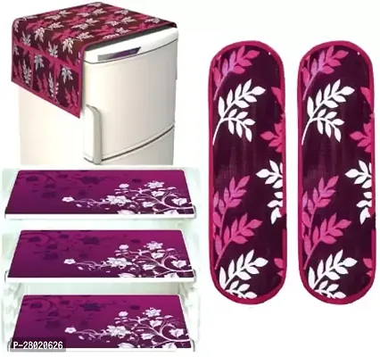Premium Quality Fridge Cover Combo Of 1 Fridge Top Cover, 2 Handle Cover and 3 Fridge Tray Mats