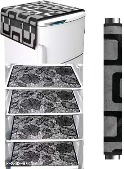 Premium Quality Fridge Cover Combo Of 1 Fridge Top Cover, 1 Handle Cover and 4 Fridge Tray Mats