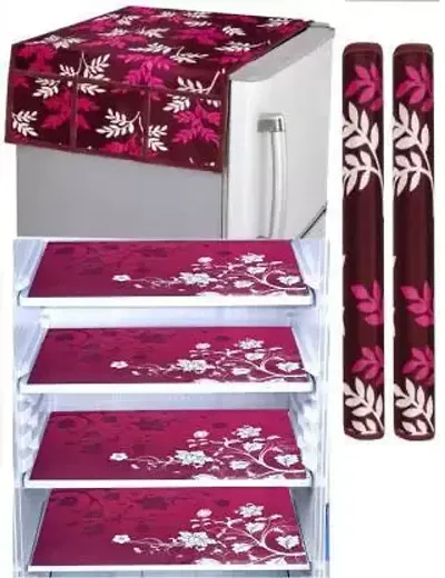 FRC DECOR Purple Wine Color Printed Refrigerator Cover 7 Piece Combo - 1 Decorative Top Cover(39 X 21 Inches) +2 Handle Covers(12 X 6 Inches) + 4 Fridge Mats(11.5 X 17.5 Inches) - Standard Size