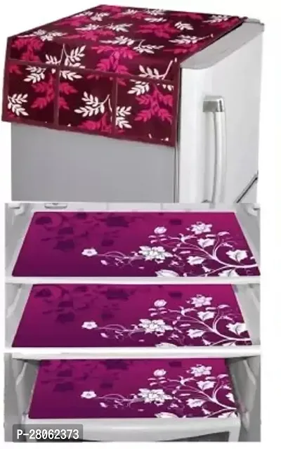 Premium Quality Fridge Cover Combo Of 1 Fridge Top Cover,3 Fridge Tray Mats-thumb0