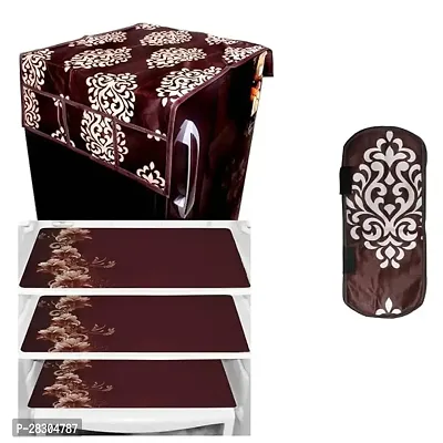 Premium Quality Fridge Cover Combo Of 1 Fridge Top Cover, 1 Handle Cover and 3 Fridge Tray Mats-thumb0