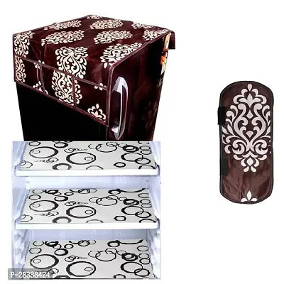 Premium Quality Fridge Cover Combo Of 1 Fridge Top Cover, 1 Handle Cover and 3 Fridge Tray Mats