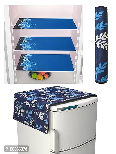 Premium Quality Fridge Cover Combo Of 1 Fridge Top Cover, 1 Handle Cover and 3 Fridge Tray Mats