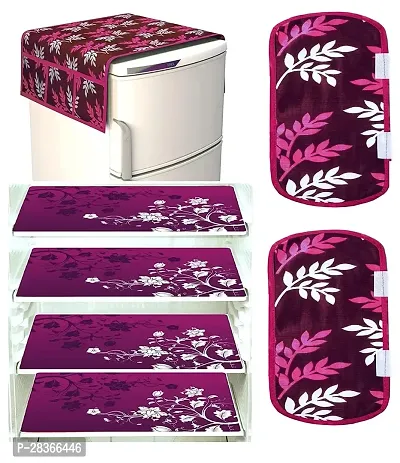 Premium Quality Fridge Cover Combo Of 1 Fridge Top Cover, 2 Handle Cover and 4 Fridge Tray Mats