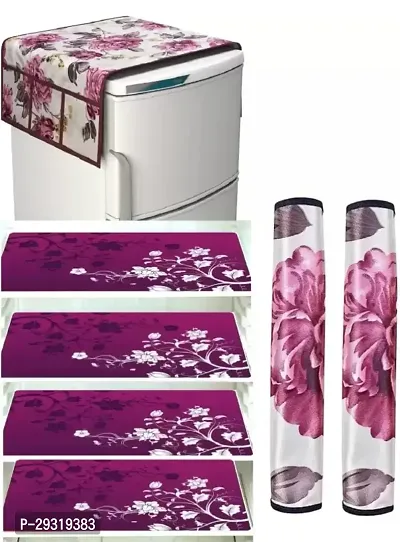 Premium Quality Fridge Cover Combo Of 1 Fridge Top Cover, 2 Handle Cover and 4 Fridge Tray Mats