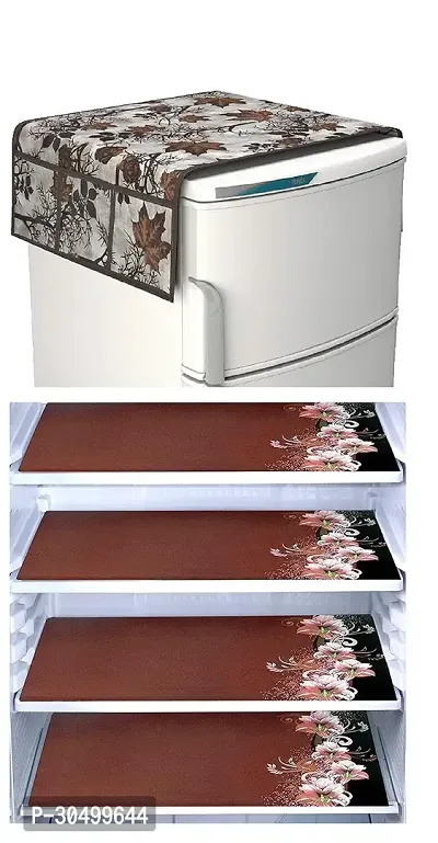 Quality Fridge Cover Combo Of 1 Fridge Top Cover  and 4 Fridge Tray Mats