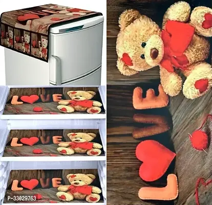 Stylish Quality Fridge Cover Combo Of 1 Fridge Top Cover and 3 Fridge Tray Mats-thumb0