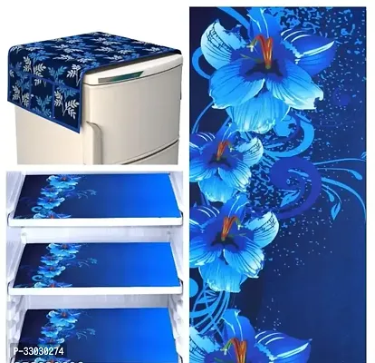 Stylish Quality Fridge Cover Combo Of 1 Fridge Top Cover and 3 Fridge Tray Mats