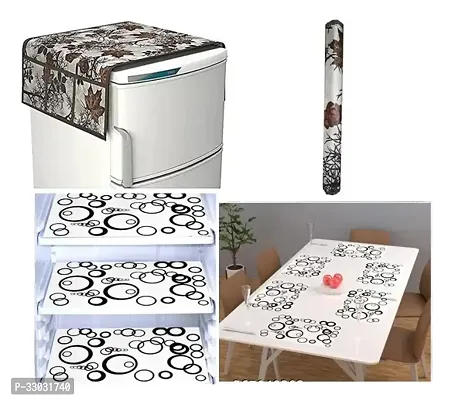 Stylish Quality Fridge Cover Combo Of 1 Fridge Top Cover and 3 Fridge Tray Mats-thumb0