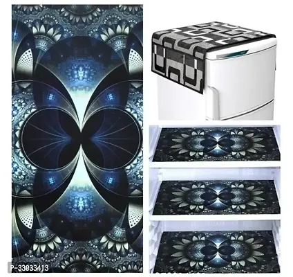 Stylish Quality Fridge Cover Combo Of 1 Fridge Top Cover and 3 Fridge Tray Mats-thumb0