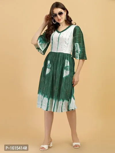 Stylish Green Cotton Printed A-Line Dress For Women-thumb0