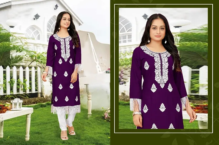 Stylish Rayon Embroidered Kurta Bottom set