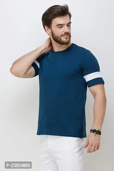 Stylish Blue Cotton Blend Tees For Men-thumb0