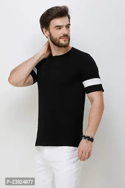 Stylish Black Cotton Blend Tees For Men