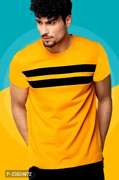 Stylish Yellow Cotton Blend Tees For Men-thumb0