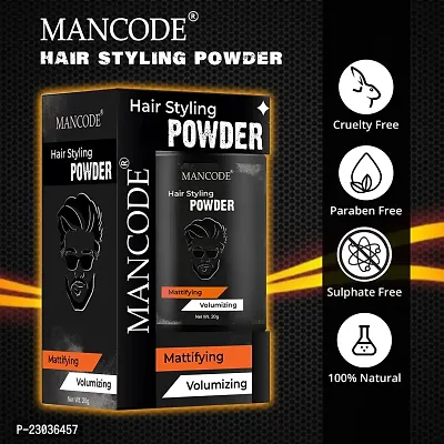 Mancode Hair Volumizing Powder Wax Strong Hold | Matte Finish | 24 Hrs. Hold |Natural And Safe Hair Styling Powder 20Gm-thumb3