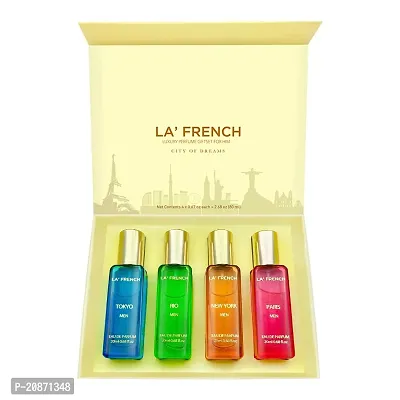 La French City Of Dream Luxury Perfume Gift For Men Set 4X20 Ml | Extra Long Lasting Scent | Tokyo Rio New York Paris Gift Set Rakhi Gift For Brother