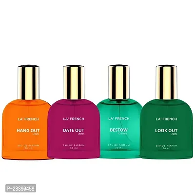 La French Hang Out, Date Out, Bestow And Look Out Perfume Scent For Men And Women - Each 30 ml,Pack Of 4