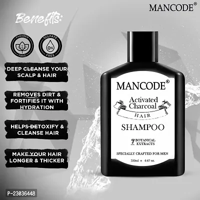 Mancode Charcoal Hair Shampoo For Men, Infused With Activated Charcoal, Helps To Deep Cleanse, Soothe Scalp, Repair Dry And Damaged Hair, 200Ml-thumb4