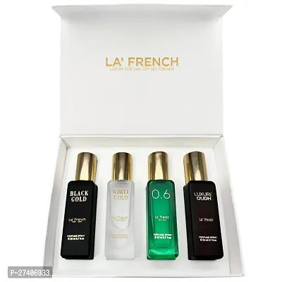 La French Luxury Perfume Gift Set for men 4x20ml (Luxure Oudh + White Gold + Black Gold + 0.6) Long Lasting Fragrance Scent Pack of 1| for men each 20ml