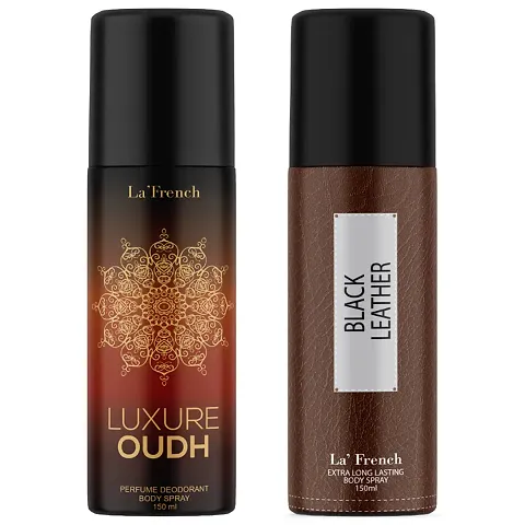 La French Deodorant Combo - Luxure Oudh  Black Leather (150ml Each) | Long-lasting Men's Fragrance Set Pack of 2