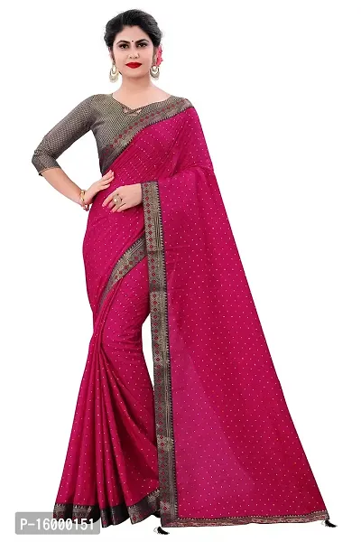 TEREZA Women's Saree Dola Silk Materials with Lace Border sari For Girls |Unstitched Blouse (Pink)-thumb0