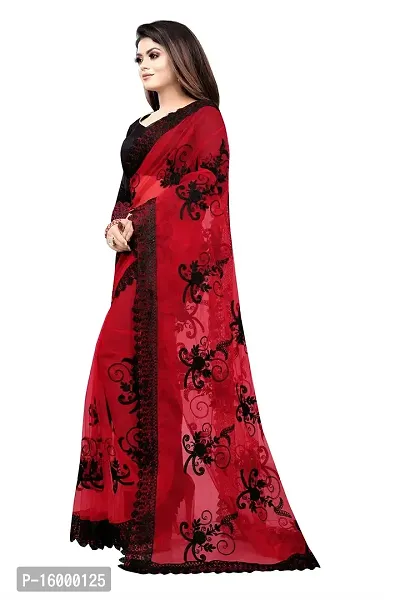 Tereza Women's  Girl's Woven Net Saree With Blouse Piece (Maroon)-thumb3