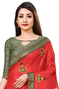 TEREZA Women's Saree Vichitra Silk Materials with Embroidery Chain Work Lace Border sari For Girls |Unstitched Blouse (Red)-thumb2