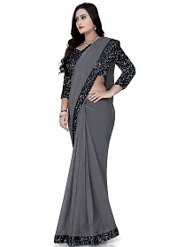 TEREZA Women's Saree Shimmer Lycra Materials with Sequince Lace Work Lace Border sari For Girls |Unstitched Blouse (Grey)-thumb2