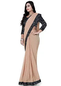 TEREZA Women's Saree Shimmer Lycra Materials with Sequince Lace Work Lace Border sari For Girls |Unstitched Blouse (Cream)-thumb2