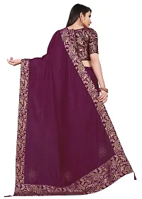 Tereza Women's Saree Dola Silk Materials with Hot Fix Stone Work, Weaving Desing|Unstitched Blouse Brocket Lace Blouse FABRIC(BLOUSE 0.80) (Wine)-thumb1