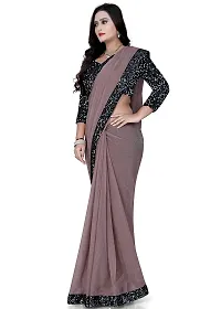 TEREZA Women's Saree Shimmer Lycra Materials with Sequince Lace Work Lace Border sari For Girls |Unstitched Blouse (Maroon)-thumb2